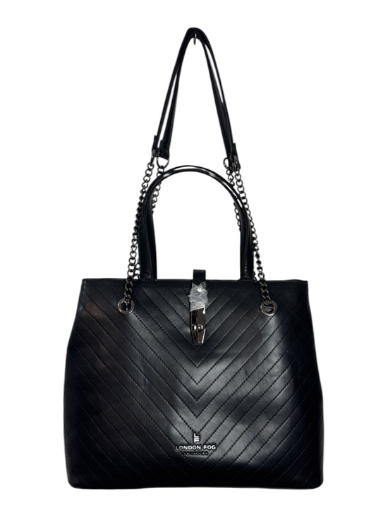 London Fog Handbags - London Fog Black Emilia Chevron Design Tote - Size Large